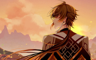 Mountain sunset man longhair jewelry - chen chun free wallpaper for desktop