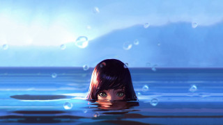 Girl submerged bubbles mountain anime - bubble free wallpaper