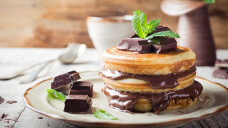 Chocolate pancakes plate fork spoon - food photography free wallpaper for desktop