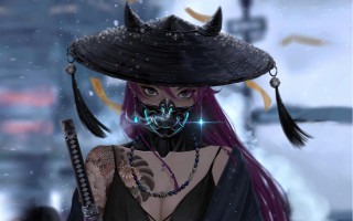 Cyberpunk hat woman sword blurry - cyberpunk style free wallpaper