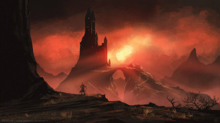 Castle mountain range red sky - a red sky behind free wallpaper