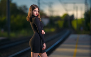 Woman black dress train track - a train track free wallpaper for desktop