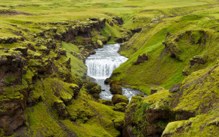 River valley waterfall green hills - hill free wallpaper