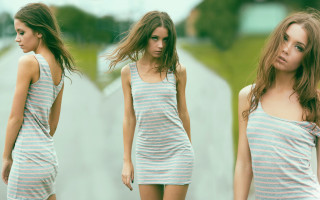 Blonde asian striped dress blowing - dress free wallpaper