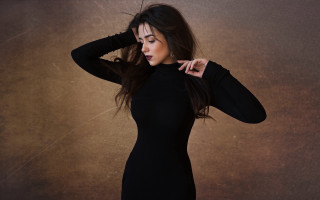 Woman black dress holding hair - slim free wallpaper