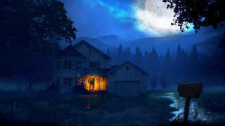 Creepy house full moon glowing - door free wallpaper
