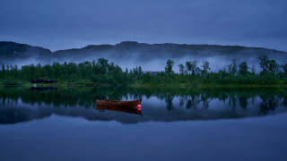 Lake mountains night fog portrait - alexander jansson free wallpaper