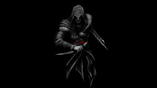 Hooded man knife red stripe - free dark wallpaper