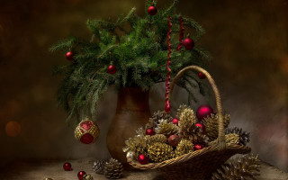 Christmas basket pinecones ornaments vase - ornament free wallpaper