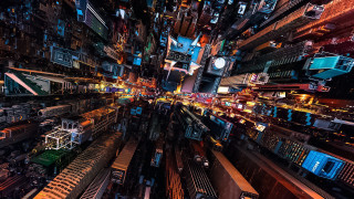 Train station night cyberpunk cityscape - a train station free wallpaper