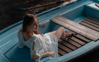 Woman boat water paddle portrait - a paddle free wallpaper