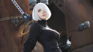 White hair black outfit sword - nier:automata free wallpaper