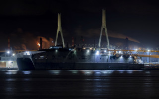 Large boat docked night city - almada negreiro free wallpaper