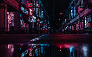 City street puddle night neon - elsa bleda free wallpaper