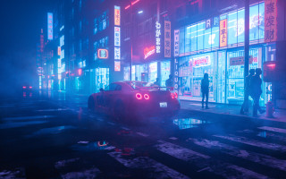 Car street night cyberpunk neon - cyberpunk free wallpaper
