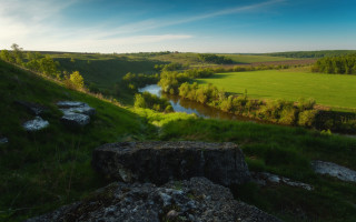 Lush green river countryside forest - hillside free wallpaper