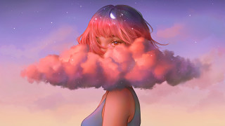 Pink haired girl clouds pink - art station free wallpaper