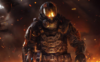 Futuristic man fire smoke gun - game art free wallpaper for desktop