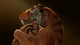 Tiger cub hugging mother night - a tiger cub free wallpaper