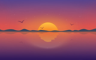 Sunset birds water mountains purple - a few star free wallpaper