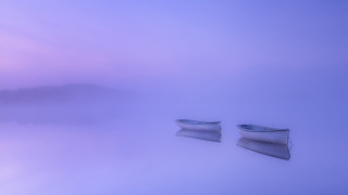 Boats foggy lake mountain pink - the foggy day free wallpaper