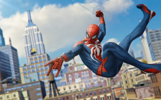 Spiderman flying cityscape skyscrapers urban - a spider man free wallpaper