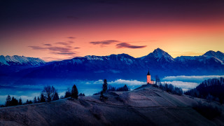 Church mountain sunset clouds landscape - a mountain top free wallpaper