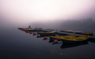 Boats dock lake fog sky - the dock free wallpaper