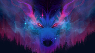 Glowing blue wolf starry night - a wolf free wallpaper