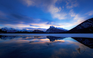 Mountain reflection lake sunset blue - winning free wallpaper for desktop
