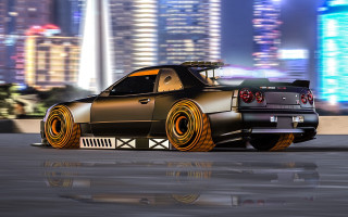 Black yellow rim car cityscape - a black body free wallpaper