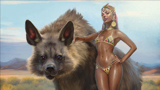 Afrofuturism woman bikini wolf headpiece - a wolf free wallpaper