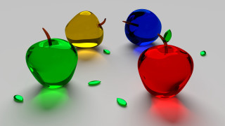 Three apples different colors shapes - a white surface free wallpaper
