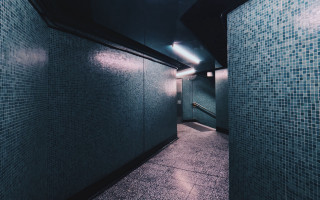 Long hallway tiles metal rail - a long hallway free wallpaper