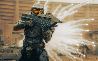 Futuristic suit man shooting smoke - a large amount free wallpaper