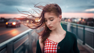 Woman blowing hair bridge dusk - anka zhuravleva free wallpaper for desktop