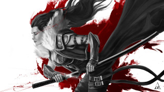 Woman sword blood splatter digital - art station free wallpaper