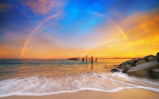 Rainbow ocean pier mystical colors - over the ocean free wallpaper