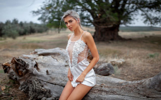 Woman white dress forest lake - contemporary free wallpaper for desktop