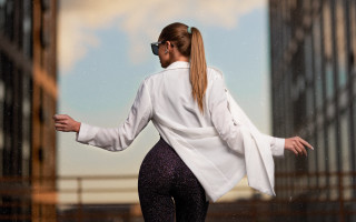 Futuristic woman white jacket bokeh - futurism free wallpaper