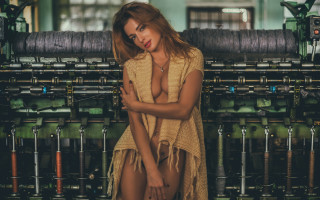 Woman dress machine room pipes - a cross stitch free wallpaper