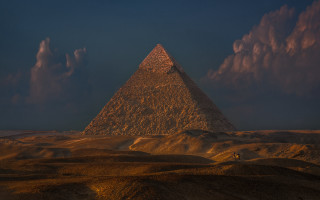 Desert pyramid clouds figure artist - egyptian art free wallpaper