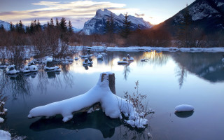 Lake snow mountains forest trees - the ground and mountains free wallpaper