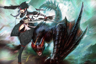 Woman riding dragon demon forest - rob rey and kentaro miura style free wallpaper