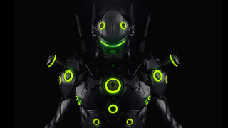 Glowing green robot cyberpunk ai - green eye free wallpaper