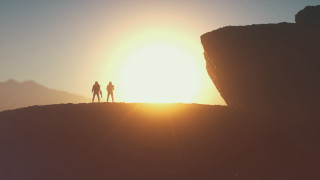 Cliff sunset silhouette retrofuturism beach - retrofuturism free wallpaper