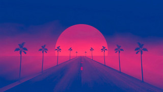 Pink blue road palm sunset - outrun free wallpaper