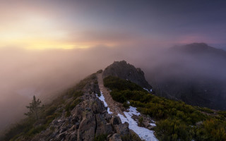 Mountain trail fog clouds dusk - a trail free wallpaper