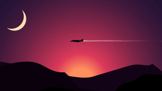 Plane sunset mountains crescentmoon jettrail - outrun free wallpaper