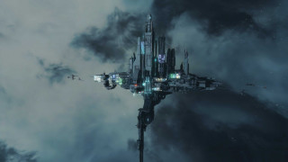Futuristic city floating clouds stars - star citizen halo free wallpaper